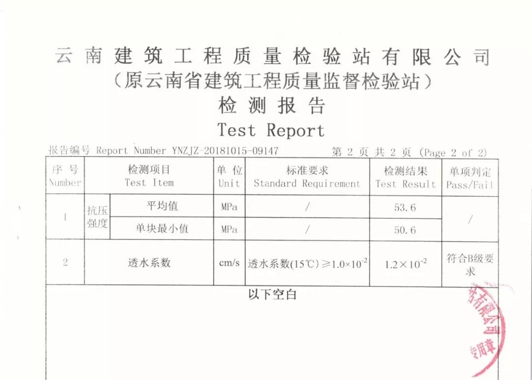 高強(qiáng)高透水性透水磚檢測報(bào)告 高強(qiáng)高透水性透水磚檢測報(bào)告